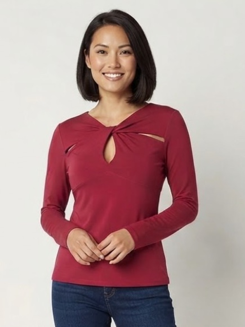 Bold Elements Womens Keyhole Neck Long Sleeve Blouse
